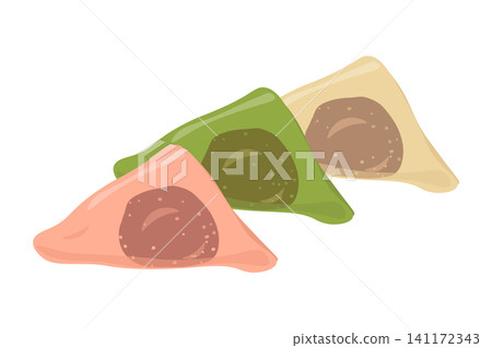 Vector illustration of three-colored nama-yatsuhashi (a type of Japanese confectionery). 141172343