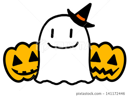 Cute Halloween ghost and jack-o'-lantern illustration material Cute Halloween ghost and jack-o'-lantern illustration material 141172446
