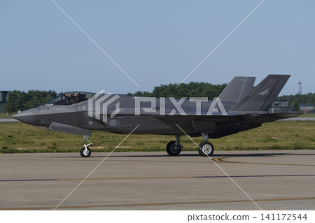 F-35 stealth fighter jet taxiing on the ground 141172544