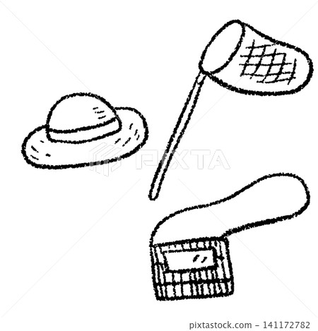 Hand-drawn line art illustration of an insect-catching kit Hand-drawn line art illustration of an insect-catching kit 141172782