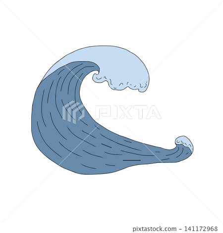 Ocean wave curling in sea Vector graphic illustration. Hand drawn Dynamic marine blue water splashes, foam, surf. Design element with foam swirls. Isolated sign of surfing, movement for landscape Ocean wave curling in sea Vector graphic illustration. Hand drawn Dynamic marine blue water splashes, foam, surf. Design element with foam swirls. Isolated sign of surfing, movement for landscape 141172968