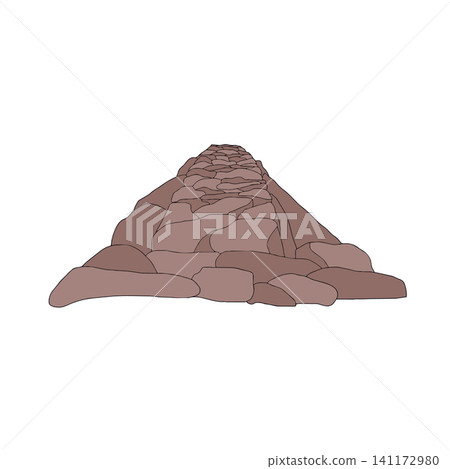 Stone pier stretches into the distance. Coastal pile of large rough breakwater stones. Vector graphic hand drawn illustration. For nautical background, seaport design. Flat style isolated 141172980