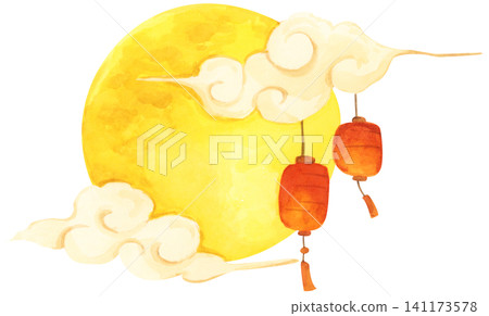 Full Moon Mid Autumn Festival hand drawn illustration, Chinese festival celebration. Full Moon Mid Autumn Festival hand drawn illustration, Chinese festival celebration. 141173578