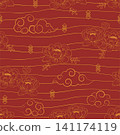 Asian traditional festival seamless pattern with gold line art peony flowers and cloud on red background for Lunar New Year or Mid Autumn Festival 141174119