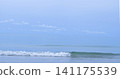 A bright blue sea sends rolling white waves gently onto the shore, creating a refreshing and tranquil tropical beach scene filled with natural beauty. 141175539
