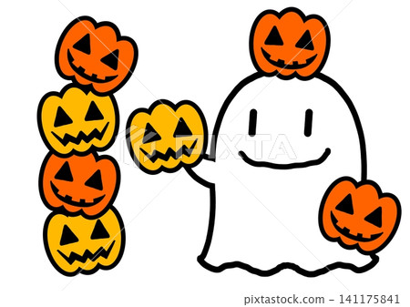 Cute Halloween ghost and jack-o'-lantern illustration material Cute Halloween ghost and jack-o'-lantern illustration material 141175841