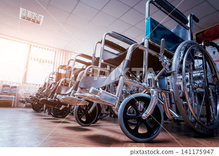 Empty wheelchairs at the hospital. Empty wheelchairs at the hospital. 141175947