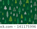 Holiday background. Seamless pattern. Green Christmas trees. Minimalist style. Hand drawn. 141175996