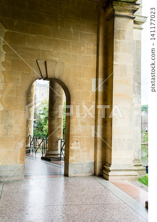 Historic honey-colored stone buildings: The cityscape of Bath, a UNESCO World Heritage Site in the UK. Historic honey-colored stone buildings: The cityscape of Bath, a UNESCO World Heritage Site in the UK. 141177023