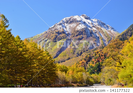 Autumn view of Mt. Yake from Kamikochi amidst the fall foliage. Autumn view of Mt. Yake from Kamikochi amidst the fall foliage. 141177322