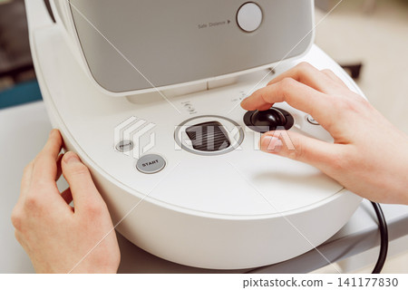 Eye tonometry. Non-contact tonometer. Glaucoma Eye tonometry. Non-contact tonometer. Glaucoma 141177830