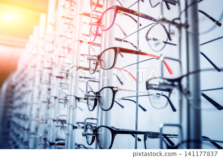 Glasses on the shelf. Ophthalmology room. Glasses on the shelf. Ophthalmology room. 141177837