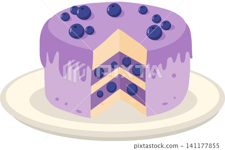 Blueberry dessert cake with berries cream layers and dripping icing Blueberry dessert cake with berries cream layers and dripping icing 141177855