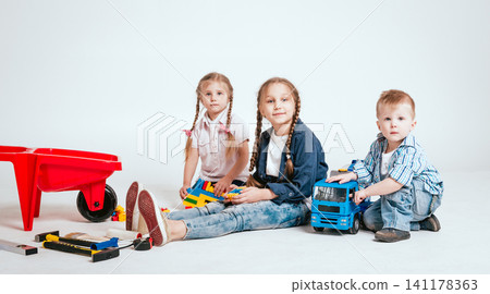 Happy family in new house. Construction, repair, interior. Happy family in new house. Construction, repair, interior. 141178363