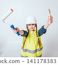 Little girl on the white background. Construction 141178383