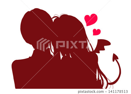A woman and a man clinging to each other; a mischievous silhouette. A woman and a man clinging to each other; a mischievous silhouette. 141178513