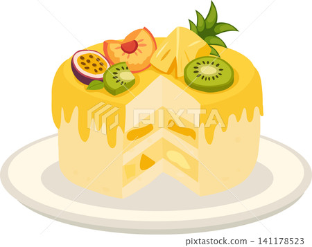 Tropical fruit cake with kiwi pineapple and passion fruit Tropical fruit cake with kiwi pineapple and passion fruit 141178523