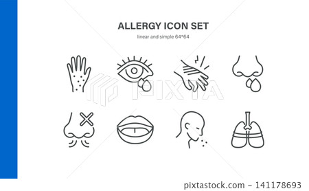 Simple Set of Allergy Symptoms Related Vector Line Icons. Contains such Icons as Skin Rash, Watery Eyes, Itching, Runny Nose, Cough and more. Editable Stroke. Pixel Perfect Vector. Simple Set of Allergy Symptoms Related Vector Line Icons. Contains such Icons as Skin Rash, Watery Eyes, Itching, Runny Nose, Cough and more. Editable Stroke. Pixel Perfect Vector. 141178693