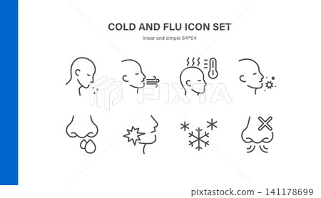 Simple Set of Cold and Flu Related Vector Line Icons. Contains such Icons as Cough, Fever, Runny Nose, Sore Throat, Chills and more. Editable Stroke. Pixel Perfect Vector. Simple Set of Cold and Flu Related Vector Line Icons. Contains such Icons as Cough, Fever, Runny Nose, Sore Throat, Chills and more. Editable Stroke. Pixel Perfect Vector. 141178699