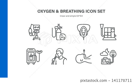 Simple Set of Oxygen and Breathing Related Vector Line Icons. Contains such Icons as Ventilator, Oxygen Cylinder, Oxygen Mask, Spirometer, Nebulizer and more. Editable Stroke. Pixel Perfect Vector. Simple Set of Oxygen and Breathing Related Vector Line Icons. Contains such Icons as Ventilator, Oxygen Cylinder, Oxygen Mask, Spirometer, Nebulizer and more. Editable Stroke. Pixel Perfect Vector. 141178711