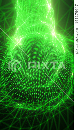 Green holographic human torso made of glowing wireframe lines and dots, representing digital anatomy, healthcare, and futuristic scanning. Green holographic human torso made of glowing wireframe lines and dots, representing digital anatomy, healthcare, and futuristic scanning. 141179647