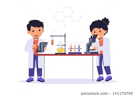 Illustration of School Children Performing Microbiology Lab Test Illustration of School Children Performing Microbiology Lab Test 141179799