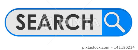 Search bar with blue button and magnifying glass icon. 3D rendering Search bar with blue button and magnifying glass icon. 3D rendering 141180234