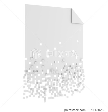 Blank document dissolving into square pixels, representing file deletion, corrupted data, information loss and digital document destruction, 3d rendering Blank document dissolving into square pixels, representing file deletion, corrupted data, information loss and digital document destruction, 3d rendering 141180239