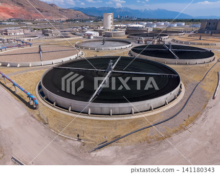 Aerial view of a large water reclamation facility in Salt Lake City Aerial view of a large water reclamation facility in Salt Lake City 141180343