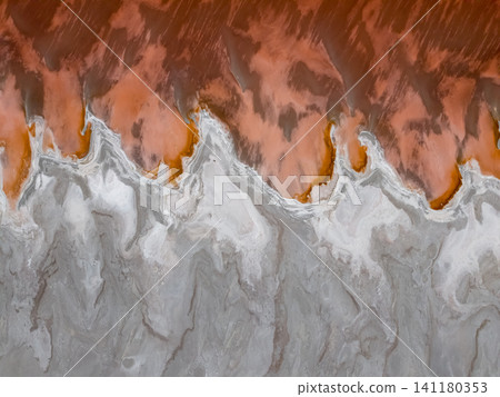 An aerial view shows the vibrant red Great Salt Lake textures An aerial view shows the vibrant red Great Salt Lake textures 141180353