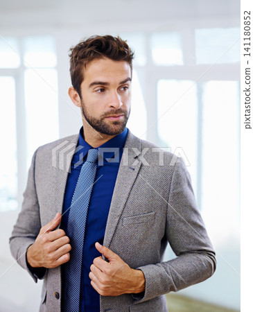 Business man, serious and thinking in office, confident professional and planning for project. Male person, startup and contemplating a career opportunity in workplace, entrepreneur and attitude Business man, serious and thinking in office, confident professional and planning for project. Male person, startup and contemplating a career opportunity in workplace, entrepreneur and attitude 141180852