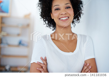 Crossed arms, office and portrait of business black woman with confidence, company pride and positive attitude. Professional, startup and person in workplace for career, job opportunity and working Crossed arms, office and portrait of business black woman with confidence, company pride and positive attitude. Professional, startup and person in workplace for career, job opportunity and working 141181036