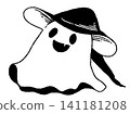 A simple and cute illustration of a ghost wearing a hat. 141181208