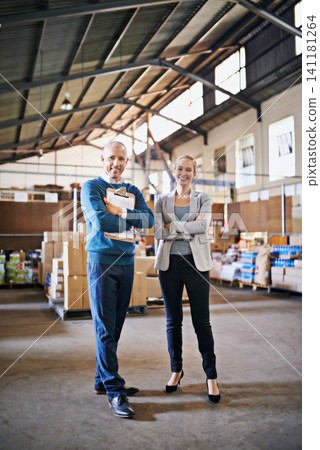 Boxes, confidence and portrait of business people in factory with package, logistics and distribution. Export, commerce and service team at cargo storage warehouse with clipboard, pride and smile Boxes, confidence and portrait of business people in factory with package, logistics and distribution. Export, commerce and service team at cargo storage warehouse with clipboard, pride and smile 141181264