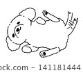 Line drawing illustration of a dog sleeping on its back 141181444
