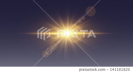 Golden light burst radiating glow and optical lens flare effect 141181820