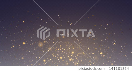 Golden particles creating a shimmering light dust effect on a dark transparent backdrop 141181824