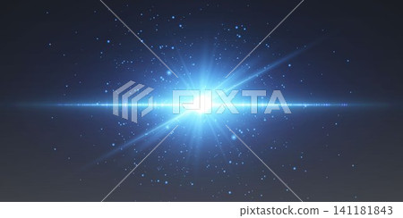 Blue light burst radiating energy, casting a strong lens flare effect and sparkling particles Blue light burst radiating energy, casting a strong lens flare effect and sparkling particles 141181843