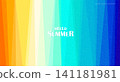 Summer abstract geometric background with colorful stripes. Vector banner design featuring vertical gradient lines with noise texture and Hello Summer typography text 141181981