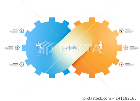 Infinity loop and interlocking gears comparison Venn diagram infographic template with business icons Infinity loop and interlocking gears comparison Venn diagram infographic template with business icons 141182165