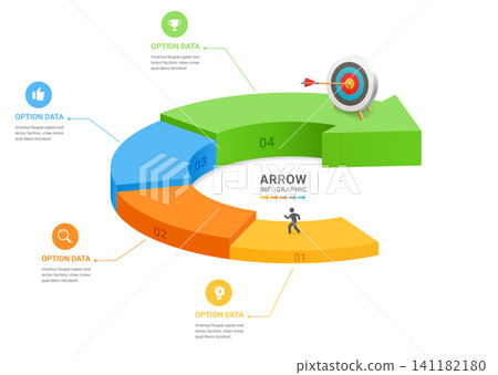 4 Step Circular Arrow Infographic Template Background with Business Growth Process and Success Journey 4 Step Circular Arrow Infographic Template Background with Business Growth Process and Success Journey 141182180