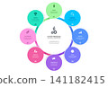 8 Circle Venn diagram infographic template. Interlocking Mobius strip loops with icons for business presentation. 141182415