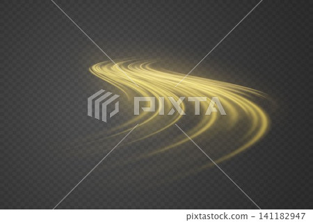 Yellow light streaks creating an abstract, dynamic motion effect on dark background Yellow light streaks creating an abstract, dynamic motion effect on dark background 141182947