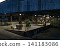 Nighttime transportation company, nighttime logistics warehouse, logistics, transportation, logistics, transport, forklift, truck, cargo, work 141183086