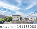 An ordinary Japanese landscape: Japan, Kanto region, residential area, Showa era, sky, scenery, parking lot, rural area, clear weather. 141183088