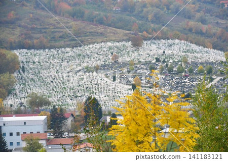 Sarajevo, Bosnia and Herzegovina, Winter Olympic facilities, burial ground for civil war victims. Sarajevo, Bosnia and Herzegovina, Winter Olympic facilities, burial ground for civil war victims. 141183121