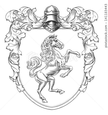 Coat of Arms Crest Horse Heraldry Knight Shield Coat of Arms Crest Horse Heraldry Knight Shield 141183443
