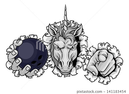 Unicorn Horse Bowling Sports Team Mascot Unicorn Horse Bowling Sports Team Mascot 141183454