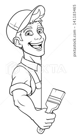 Painter Decorator Paint Brush Cartoon Handy Man 141183465