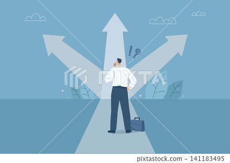 Business decisions or choices, Finding the right direction, Business opportunities or paths to success, Using vision to decide the path ahead, Businessman are choosing a business path. Vector design. Business decisions or choices, Finding the right direction, Business opportunities or paths to success, Using vision to decide the path ahead, Businessman are choosing a business path. Vector design. 141183495